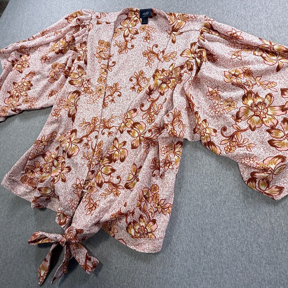 Daytrip Floral Print Tie-Front Kimono-Style Top - Size LARGE